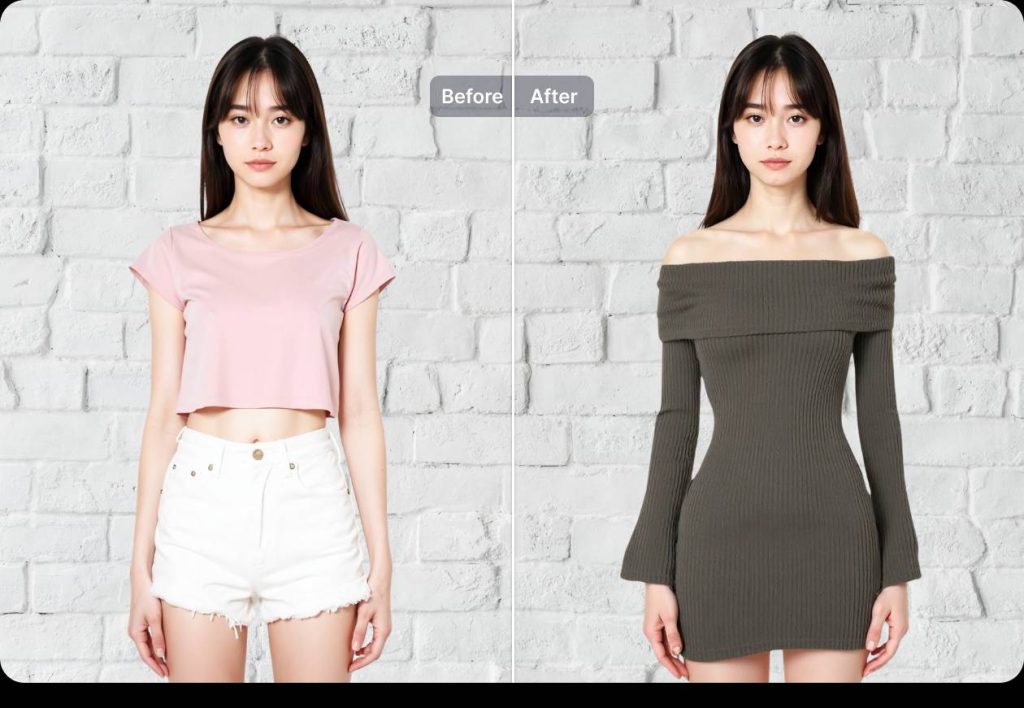 Fitroom changes clothes for model with AI