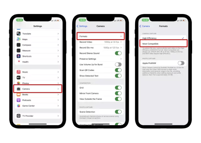 Change HEIC format on iphone setting