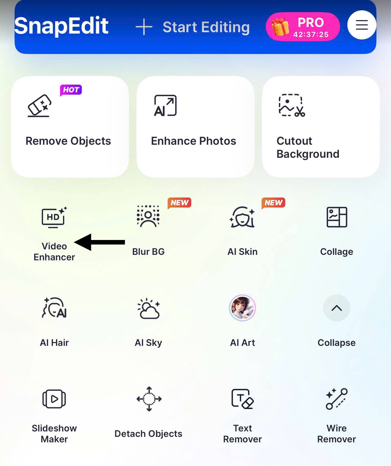 Video enhancer on snapedit app