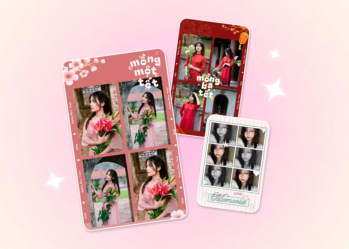 Fotoğraf şeritleri için çeşitli şablonlar ve çerçeve düzenleri